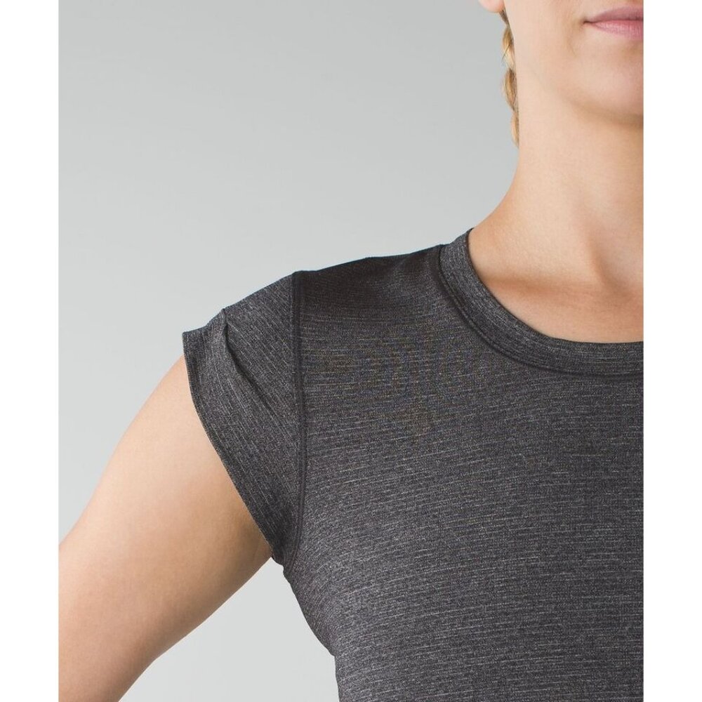 LULULEMON Pedal To The Medal Cap Sleeve Tee Heathered Black Gray Women’s 6 - Picture 3 of 10